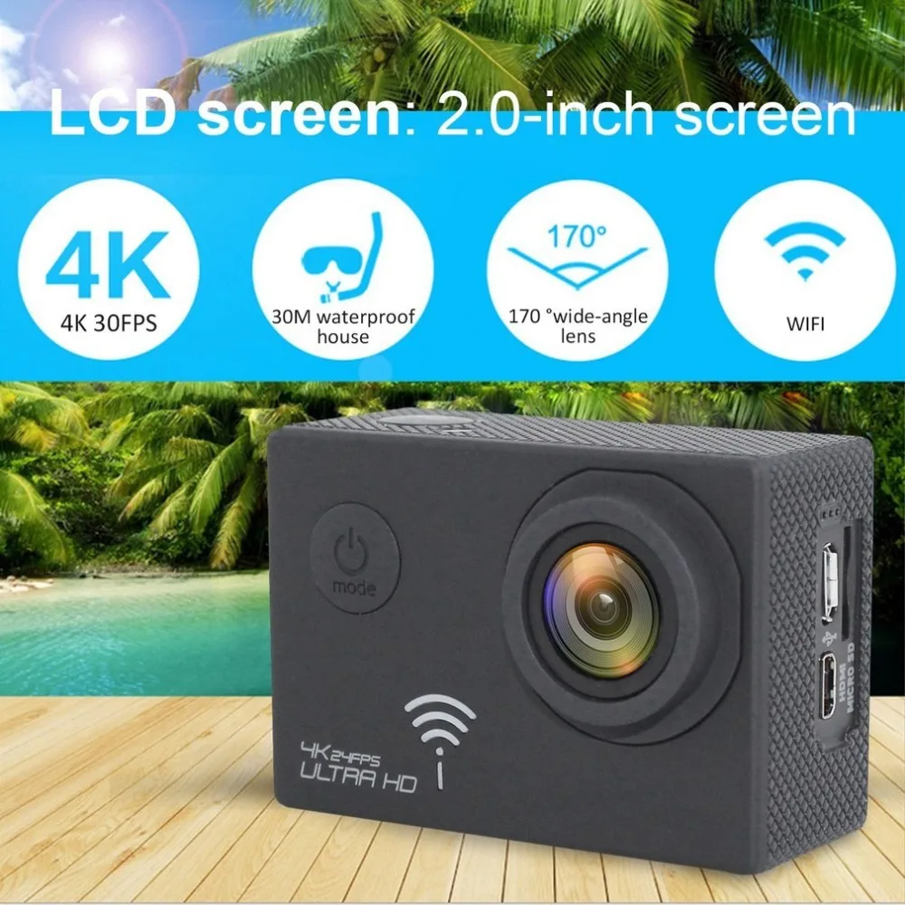 

Ultra HD 4K Waterproof WIFI Sport Camera 2.0 Inch Screen 170 Degree Wide Angle Action Camera 1600MP 30M Under Water Cam