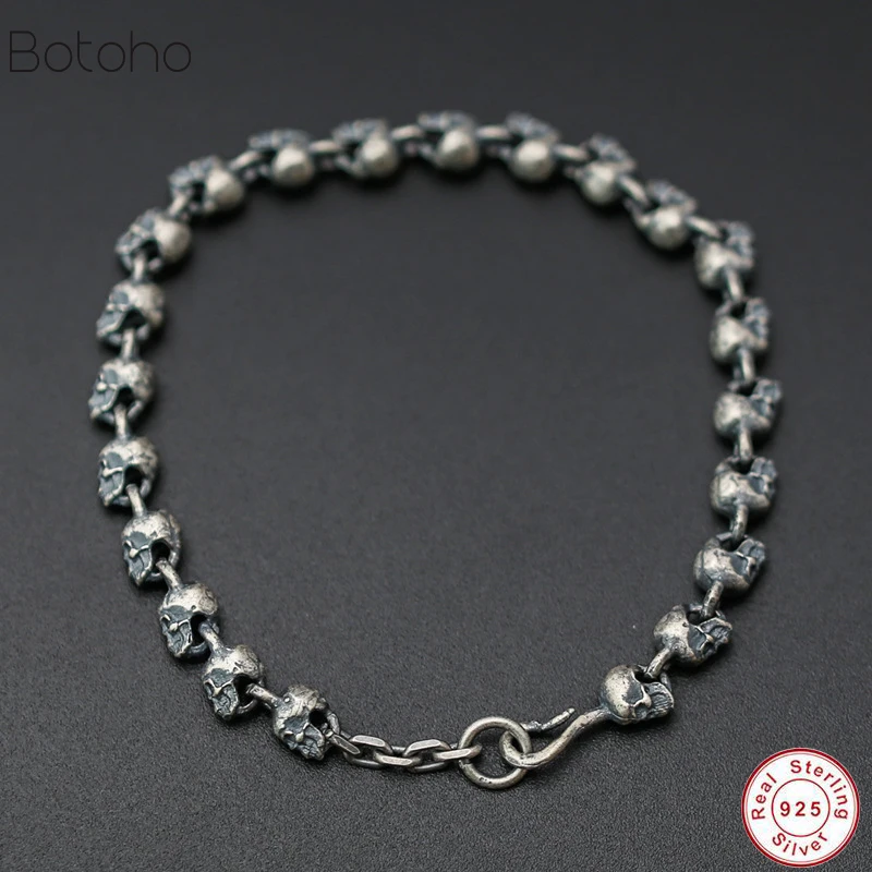 925 браслет из стерлингового серебра с черепом, мужской браслет с черепом, браслет дружбы в стиле панк, рождественский подарок, модное ювелирное изделие, подарок на день рождения