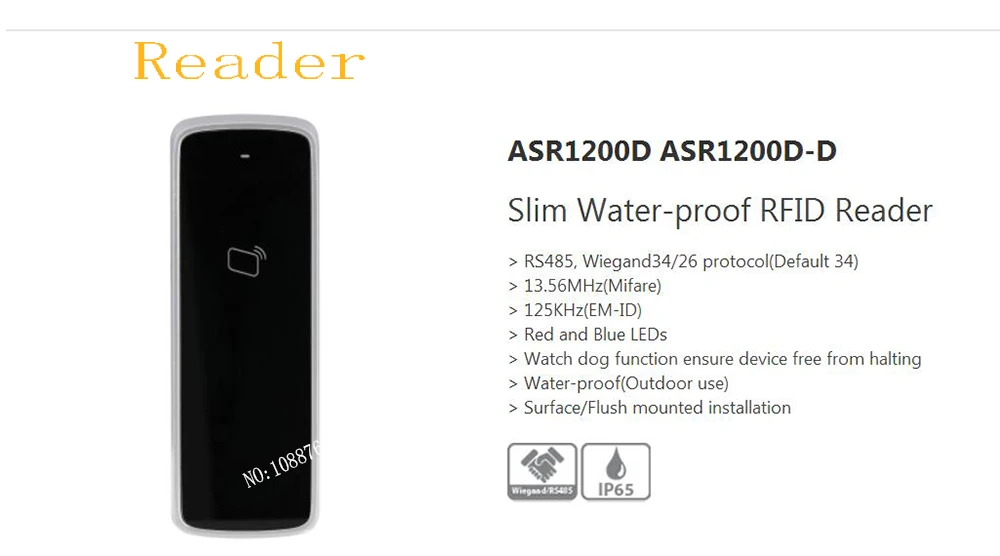 

Free Shipping DAHUA RS485 Access Control Slim Water-proof RFID Reader Watch Dog Function Without Logo ASR1200D