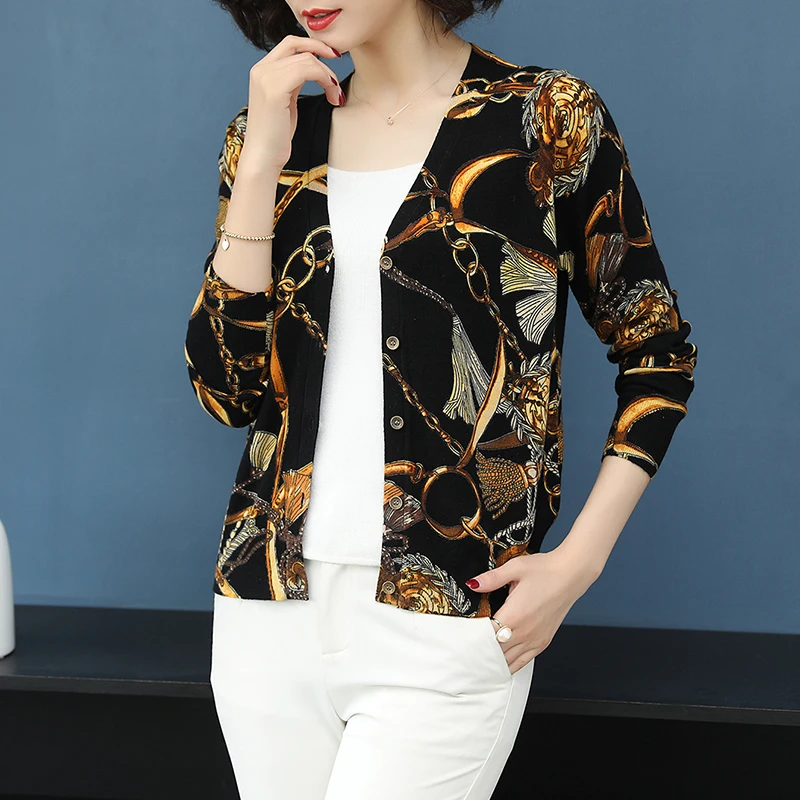 

YISU Spring Lady Cardigans women Thin Casual Crochet Knitted Sweater Tops soft Long Sleeve Cardigans fashion Print cardigan