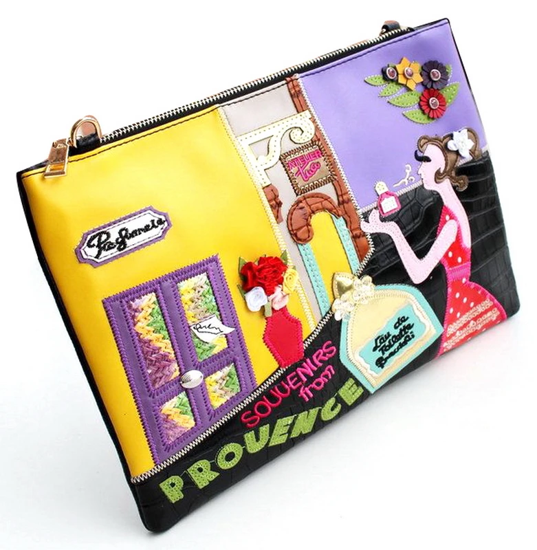 

Leather Patchwork Embroidery Braccialini Style Perfume beauty Women Envelops Chain Shoulder Bag Satchels Bag Casual Clutch Bags