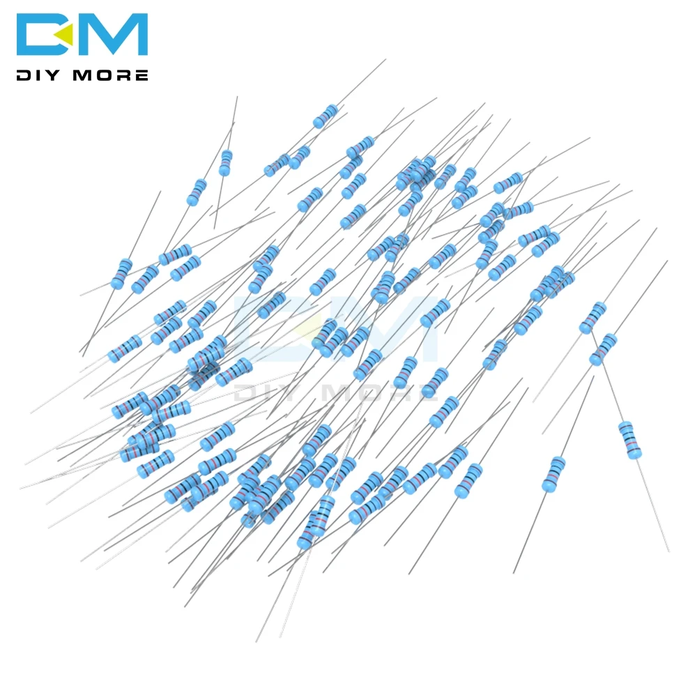 100 шт. Diymore металлического пленочного резистора 1%+ 1%-1% 1/2W 0,5 W 1R-1M Ohm Сопротивление Diy Электронный 1K 2,2 K 4,7 K 5,1 K 6,8 K 10K 15K 22K