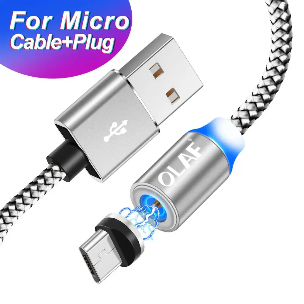 Олаф Магнитный Micro USB кабель 1 м 2 м провод для быстрой зарядки Кабель microusb для samsung Xiaomi huawei кабели для мобильных телефонов кабель - Цвет: Sliver for micro