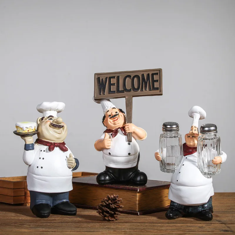 European Creative Resin Chef Figurines Small Decoration Cake Cook American Decoration Bakery Restaurant Home Decoration 