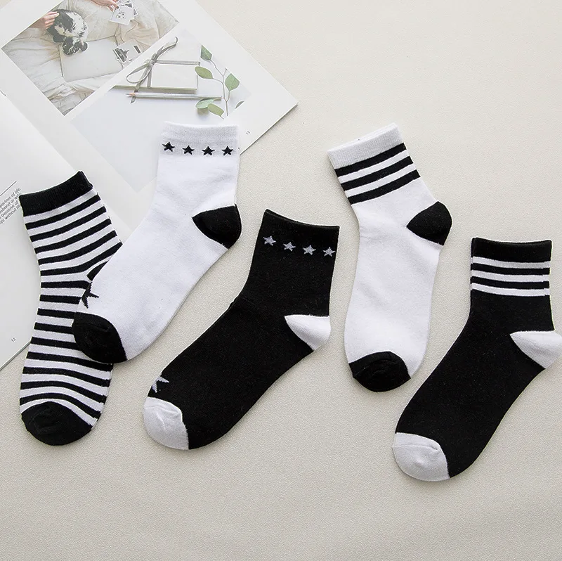 

Ravna Tira Cotton Pretty Striped Star Cute Warm Stockings For Female Women's Sporting Leisure Pure Cotton Students stock Meias
