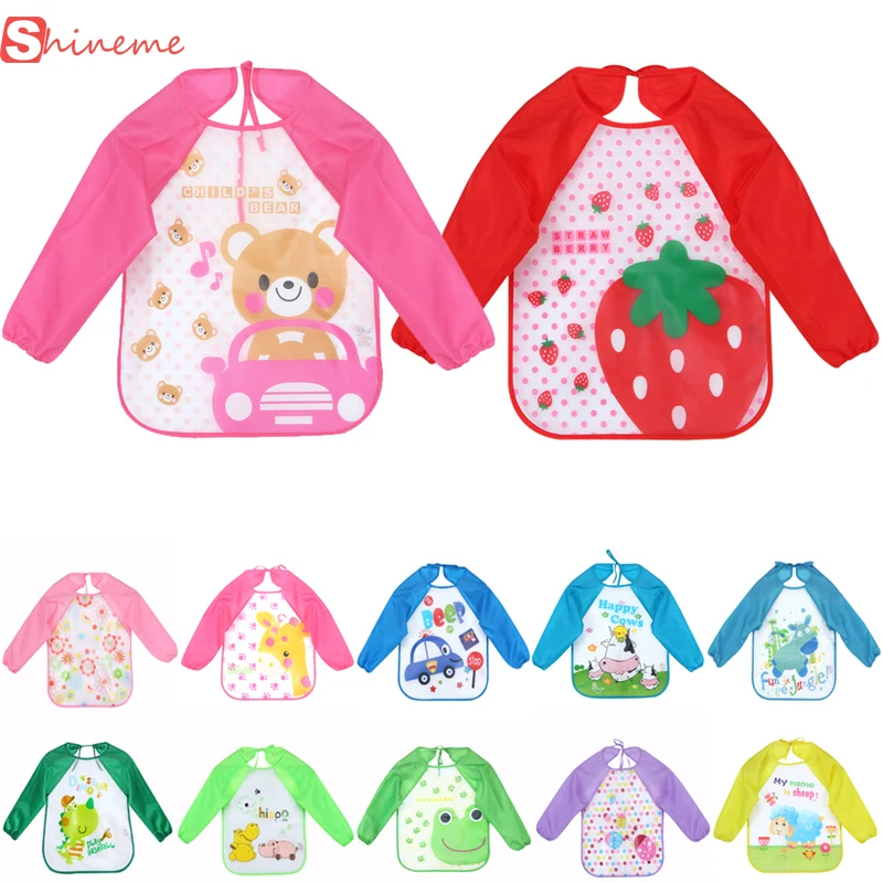 

high quality Multi-Colors and Cartoon Printed Long Sleeve Waterproof Coverall Baby Todders Animals Toddler Scarf Feeding Smock