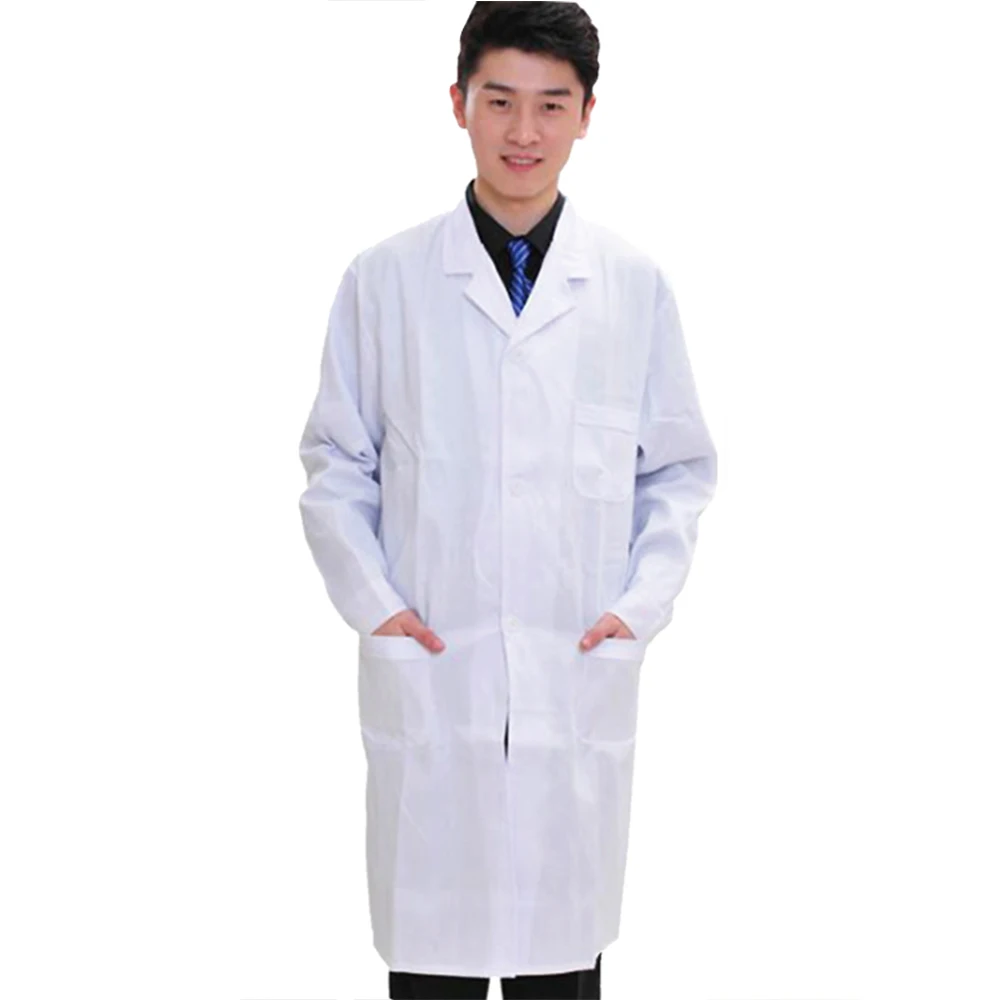 Медицинская Униформа больничный медицинский скраб одежда с длинными рукавами для мужчин доктора под лабораторное пальто медицинская блузка белое пальто - Цвет: Button sleeve