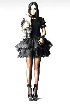 

Steampunk Lolita Style O-Neck Black Sexy Lace Princess Sleeve Women T-Shirt Punk Gothic Bodycon Slim Short Sleeved Tops Tee