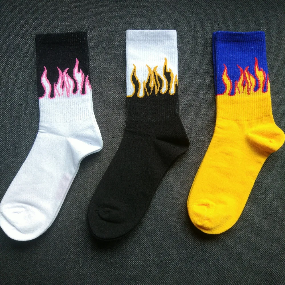 Мужские модные носки в стиле хип-хоп,, цвета в огне, носки с красным пламенем, фонарь, теплый Уличный Скейтборд, длинные хлопковые носки