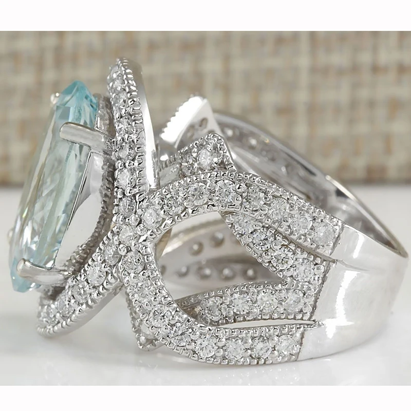 Классические большие овальные небесно-голубые циркониевые кольца для женщин, ювелирные изделия, свадебный подарок на помолвку, роскошные кольца с кристаллами серебряного цвета Z3K012