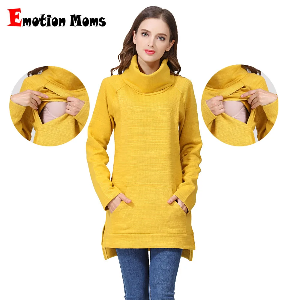 Émotion mamans élégant vêtements de maternité thermique allaitement manteau col de tortue soins infirmiers chandails à capuche la couleur du jaune