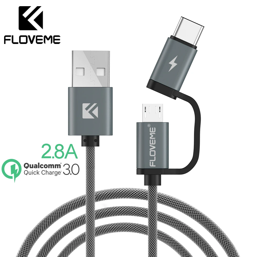 FLOVEME USB кабель QC 3,0 Micro usb type-C кабель для быстрой зарядки 2в1 кабель type-C для samsung S9 S8 для huawei P10 для Meizu Pro 7