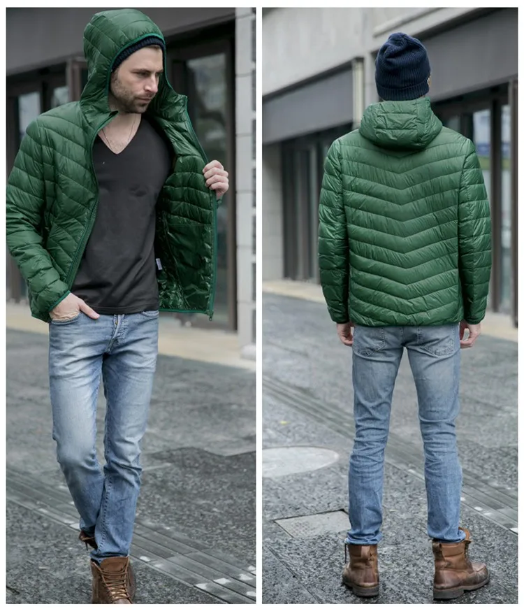 black puffer jacket New autumn winter ultra thin duck down men jacket plus size XXXL hooded jacket for men fashion mens Outerwear coat waterproof puffer jacket
