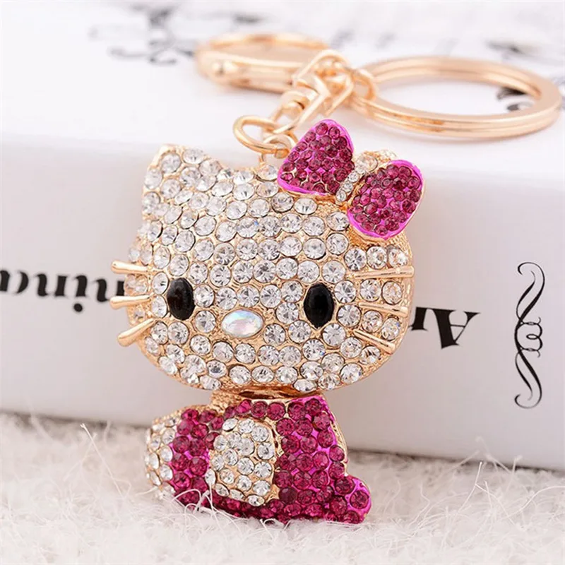

CZ Rhinestone Cute Cat Keychains Metal Animal Key Chain Car Keyring Bag Charm Fashion Chaveiros Carro Novelty Souvenir Gifts