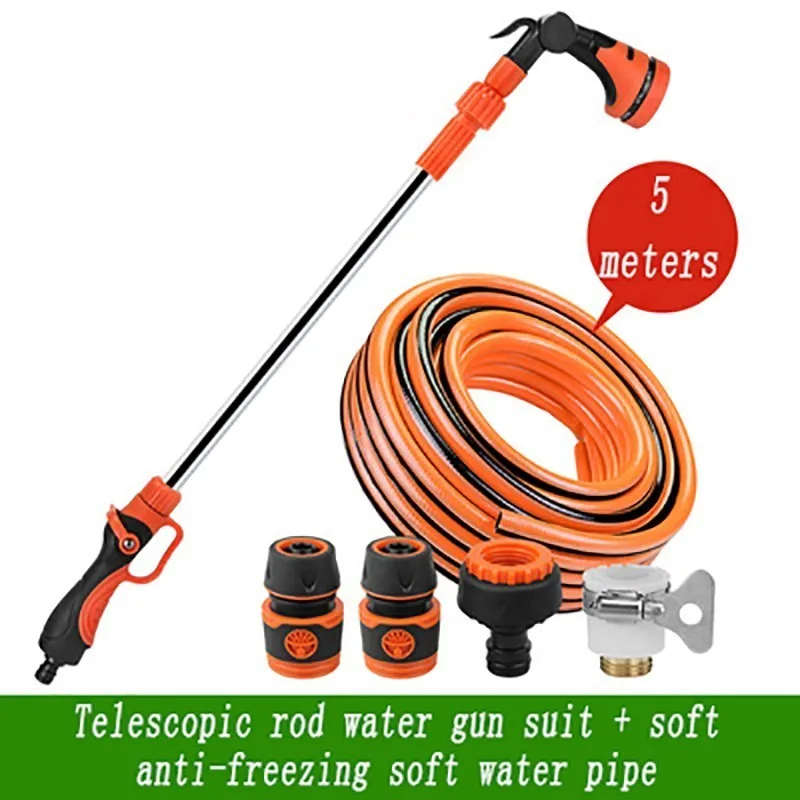 Telescopic Long Pole Washer Water Gun Spray Durable Powerful High Pressure Power Water Gun Car Wash Jet Watering Kit - Цвет: 5m water gun