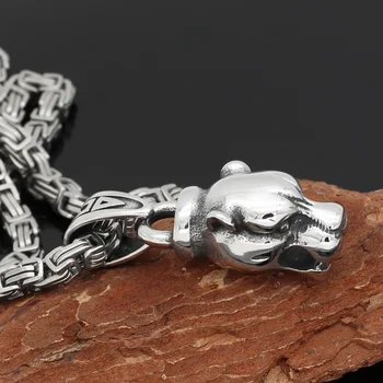 

Men norse Viking stainless steel odin raven head with thor hammer pendant necklace