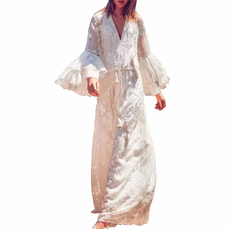 long sleeve white sundress