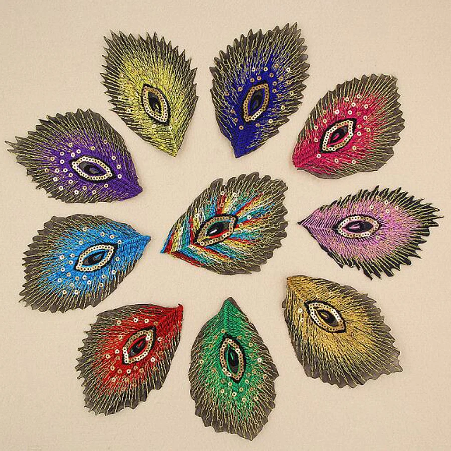 Sequin Peacock Feather Embroidery Patch For Clothing Fabric Applique Iron On Sequin Peacock Feather Embroidery Patch For Clothing Fabric Applique Iron On