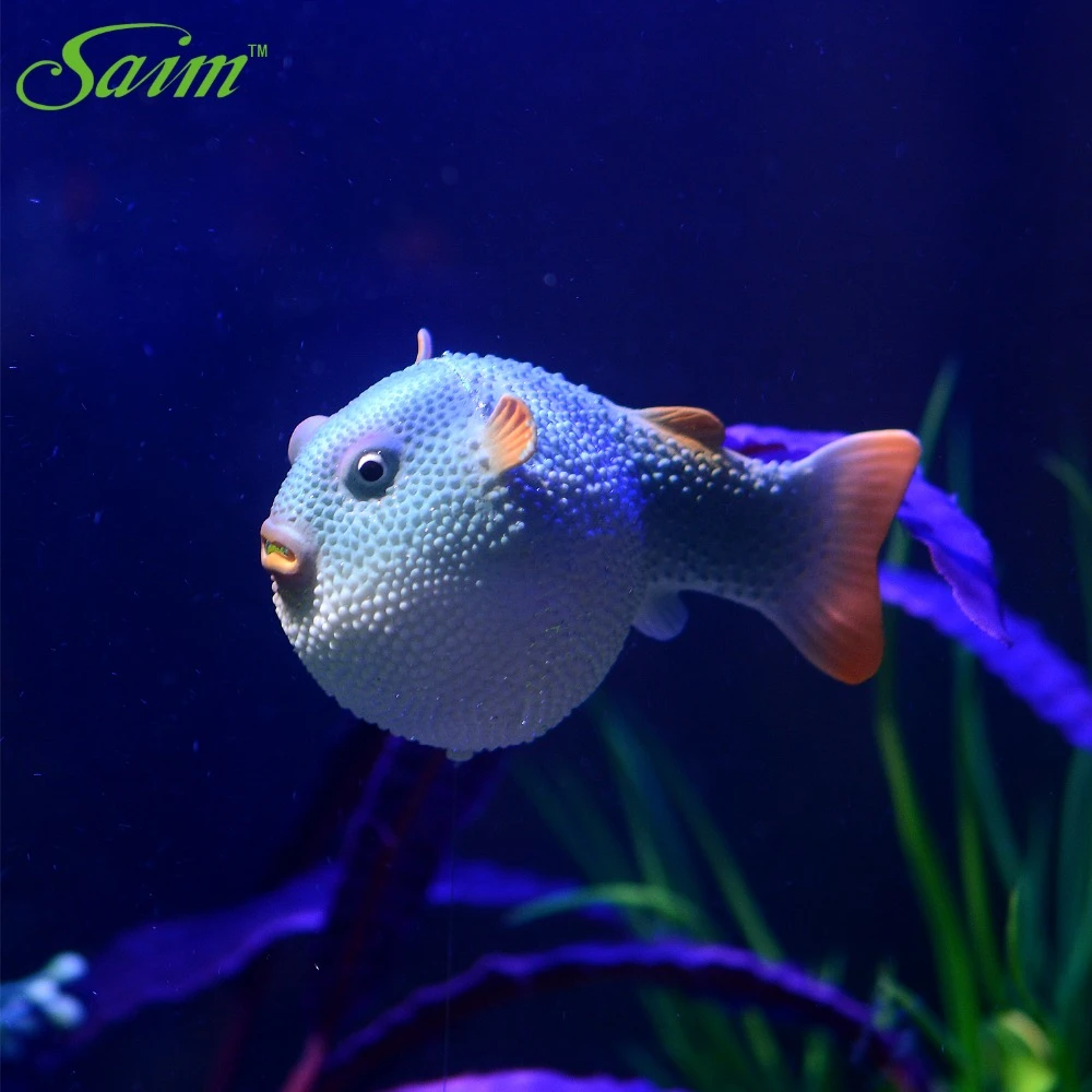 robot fish aquarium cute silicone fish ornaments artificial round rabbit fish floated underwater fish tank landscape decoration