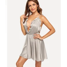 Новинка, сексуальное женское нижнее белье, мини платье, дамское нижнее белье без рукавов, ночная рубашка с открытой спиной, ночная рубашка с v-образным вырезом, S-XL