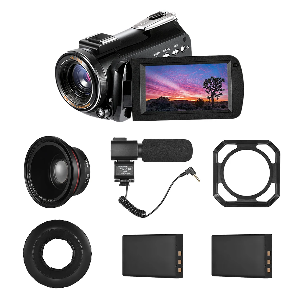 ORDRO AC3 4K WiFi цифровая видеокамера DV рекордер 24MP 30X зум IR ночного видения с 2 шт. аккумуляторные батареи
