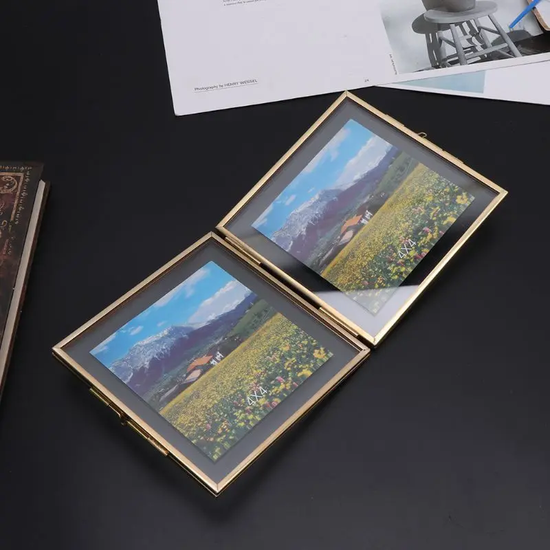 Nordic Ins Style Retro Metal Creative Double Folding Simple Glass Photo Frame Specimen Clip Picture Frame