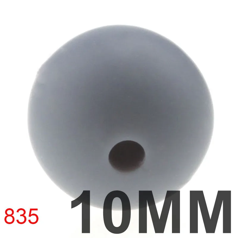 100 шт 10 мм круглые силиконовые прорезыватели свободные бусины для изготовления ювелирных изделий Bpa бесплатно Diy Детская соска для успокаивания цепи - Цвет: 835 Gray
