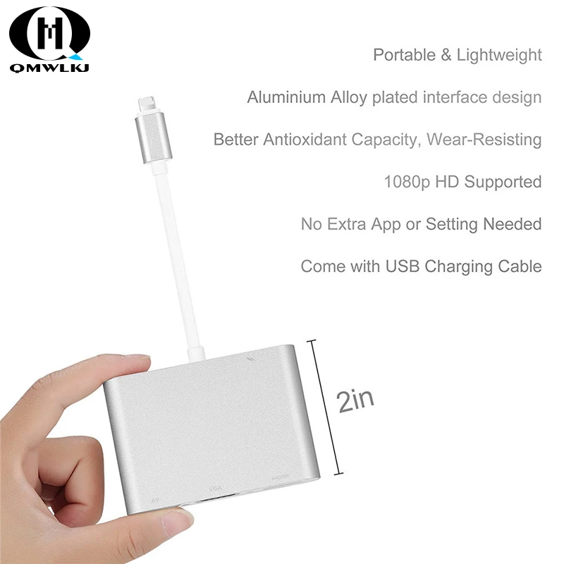 Для apple 3в1 8 Pin аудио адаптер USB к HDMI VGA + видео конвертер Цифровой AV для iPhone 7 plus 6S iPad
