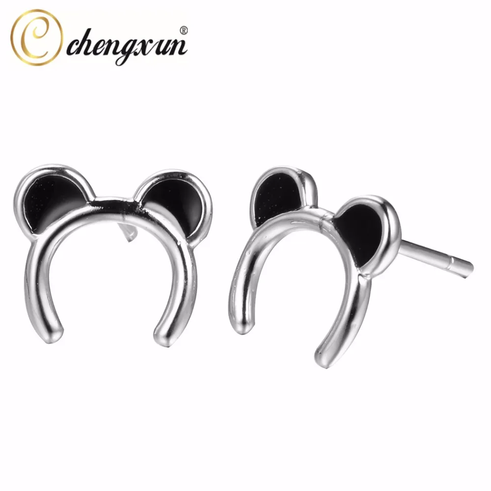 

CHENGXUN Cartoon Cat/Dog Head Black Ear Post Stud Earrings Lovely Design