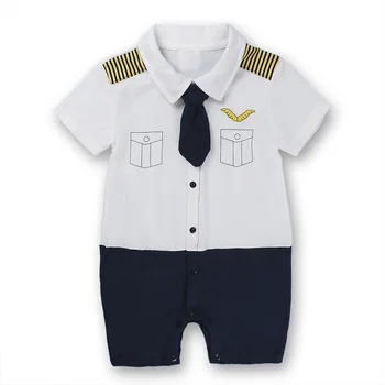 

Summer Wholesale Cute Style Baby Boy Girl Jumpsuit Newborn Turndown Collar Short Sleeve Cotton Shirt Bodysuit Fake Clothes Set