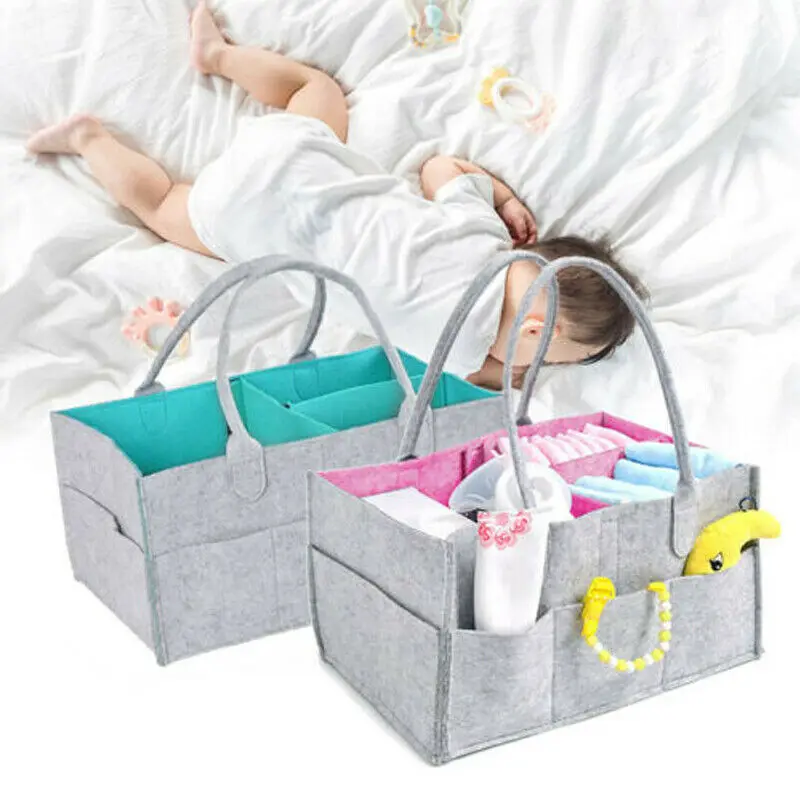 

High Quality Felt Portable Storage Baskets 33X23X18CM Foldable Large Basket For Baby Diaper Home Organization Drop Shipping
