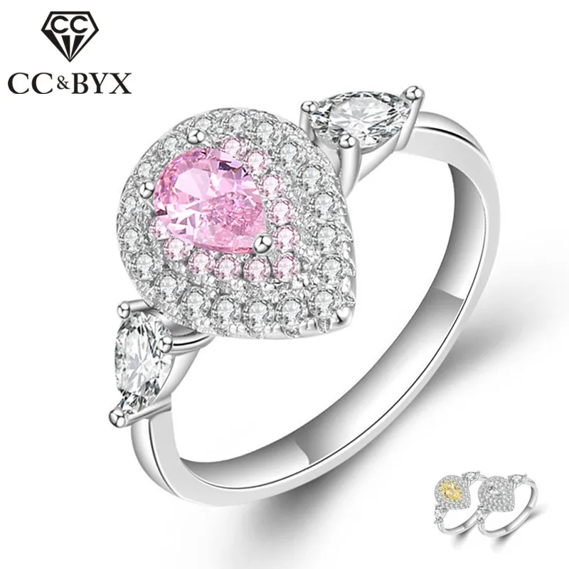 

CC S925 Silver Trendy Rings For Women Water Drop Multicolor Simple Jewelry Bridal Wedding Engagement Ring Anillos Mujer CC585