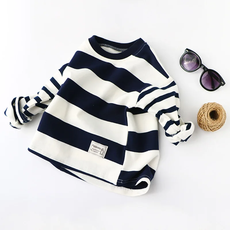 Wide Striped Футболки для маленьких мальчиков и девочек; коллекция года; сезон весна-осень; детская одежда; детская футболка с длинными рукавами; топы в полоску; roupas infantis menino Menina - Цвет: Wide Striped
