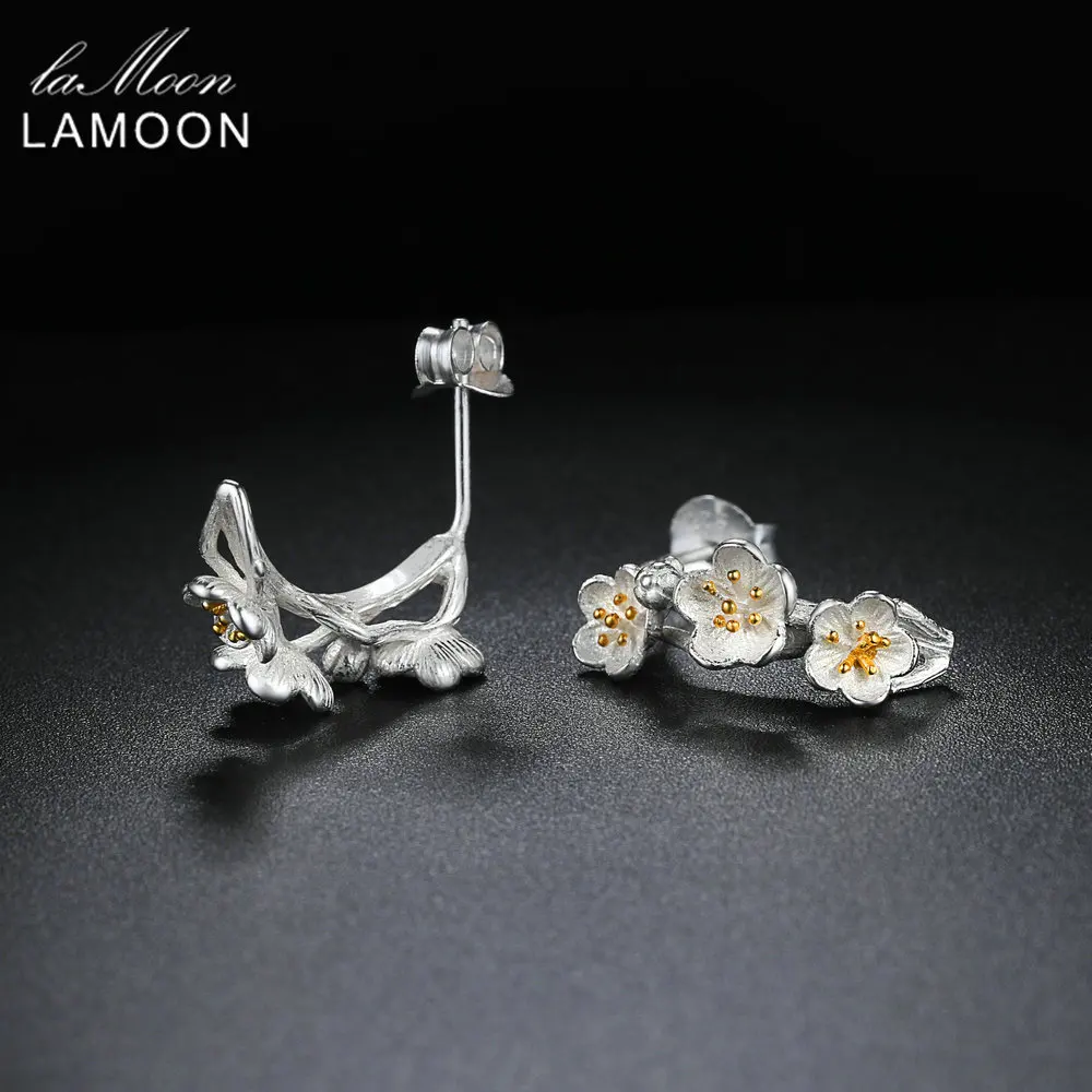 LAMOON Pure 925 Silver Stud Earrings For Women 2 Colors Flower Fine Jewelry Silver & Yellow Romantic Cute Girl Gift EY242