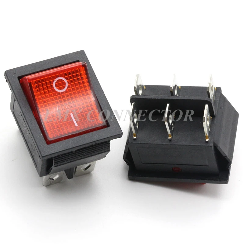 10PCS Red Push Button Switch LED 15A250V/20A125V KCD4 Copper 6Pin On/Off Rocker | Обустройство дома