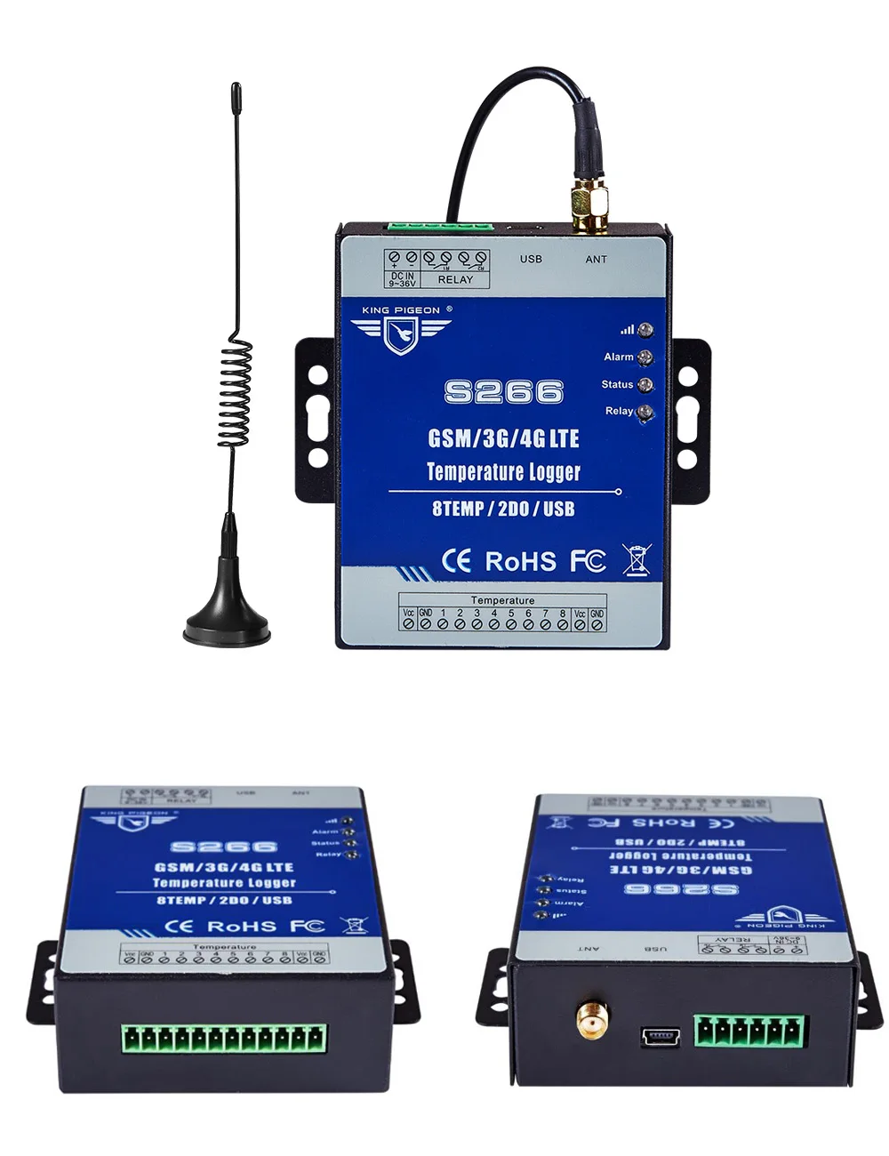 Módulo de Temperatura Registrador de Dados Celular Iiot Rtu Suporta 8 Entradas Temp S266 3g 4g Sms 10 de dados sms iiot rtu suporta 8 entradas temp s266