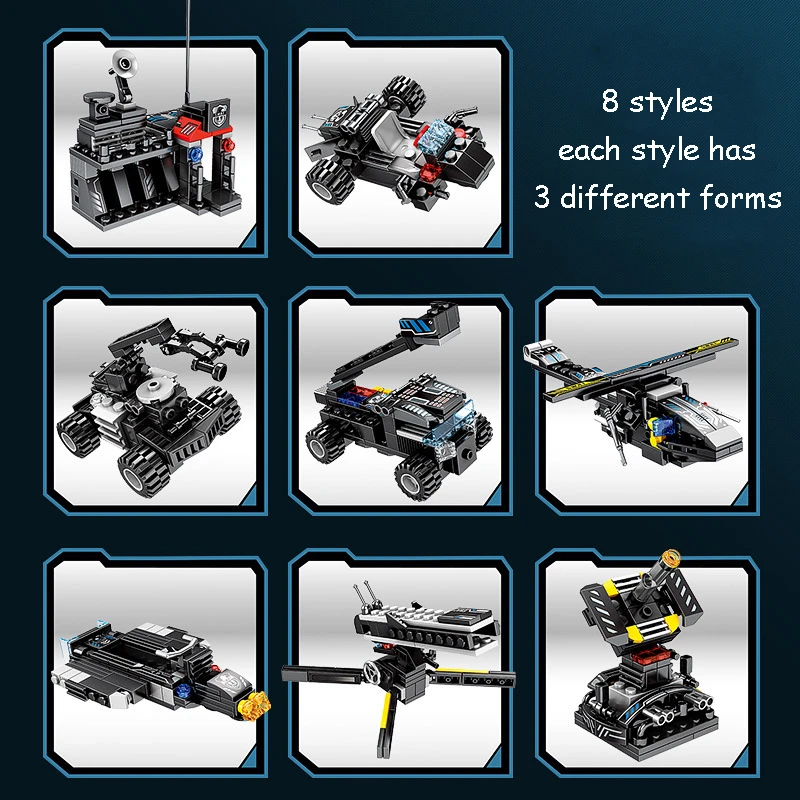 Tanie 8 w 1 695 sztuk orzeł sił SWAT ciężarówka statek helikopter pojazdu klocki dla dzieci zabawki dla dzieci kompatybilny Legoings policji