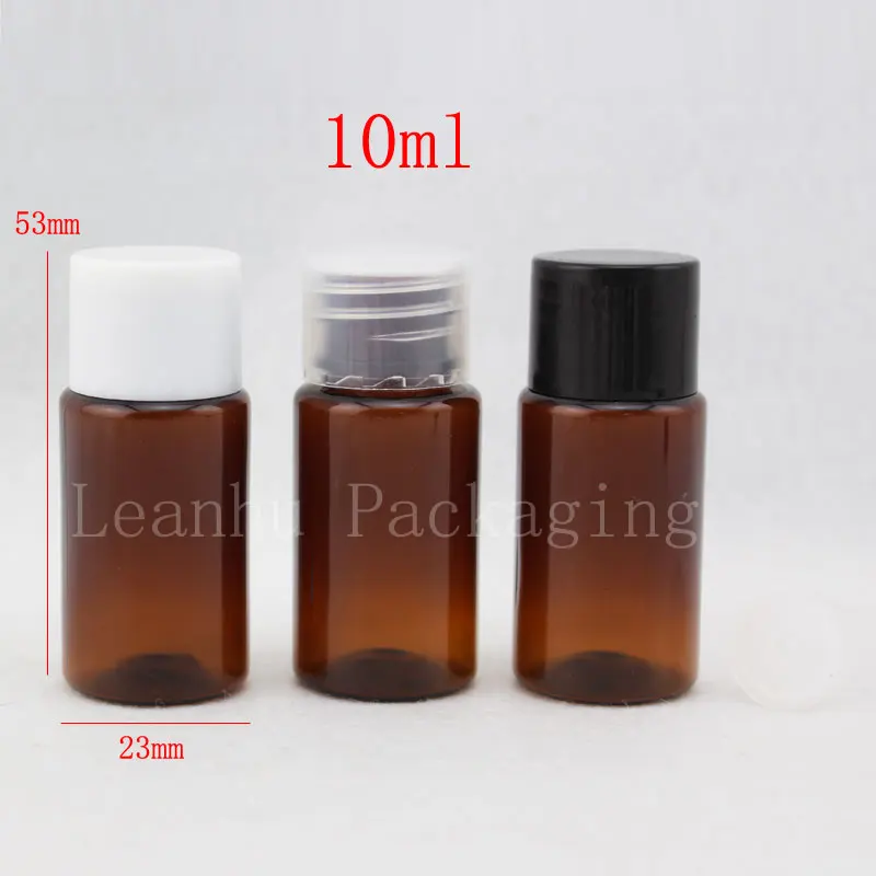 10ml x 100 empty sample personal care brown plastic bottle with cap