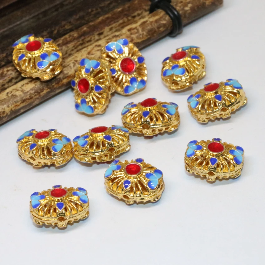 

5pcs antique style assorted rectangle shape hollow cloisonne accessories enamel gold-color 12*15mm spacers beads findings B2490