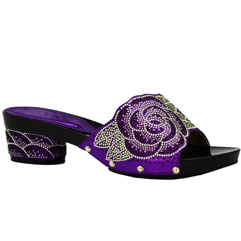Новое поступление модные африканские женские на низком каблуке туфельки Украшенные стразами Лидер продаж; Свадебная обувь; женская обувь; в африканском стиле; женская обувь для вечеринок женская обувь без застежки - Цвет: Фиолетовый