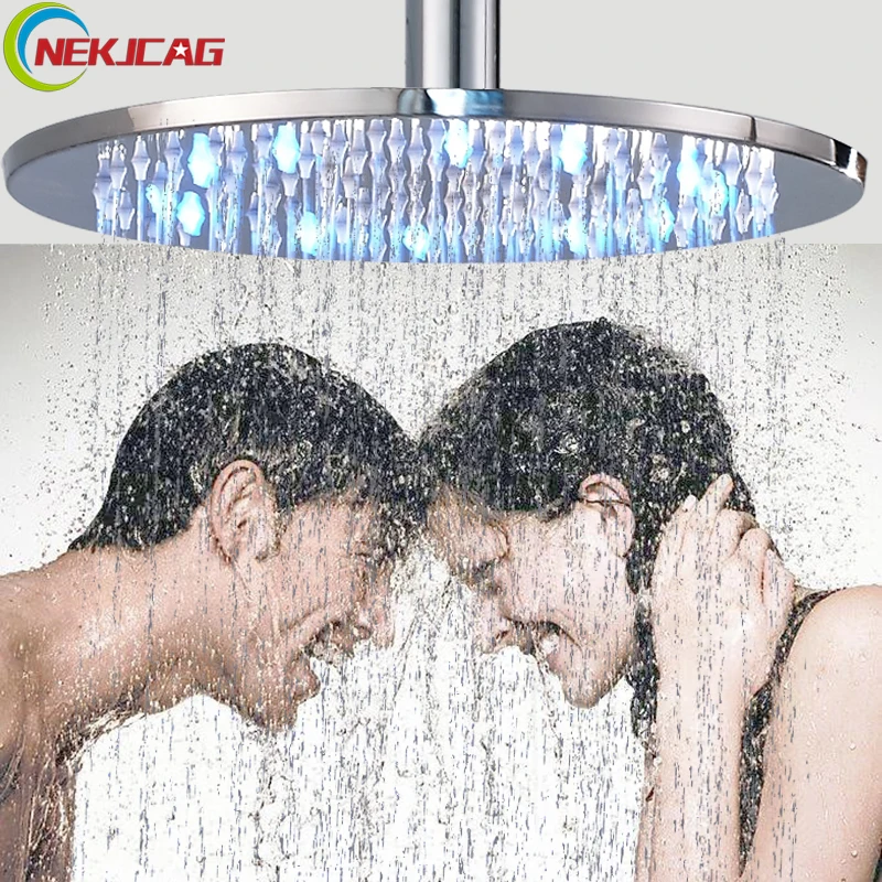 Multi Size LED Shower Head Brush Nickel Round Shower Head 8" 10" 12" 16