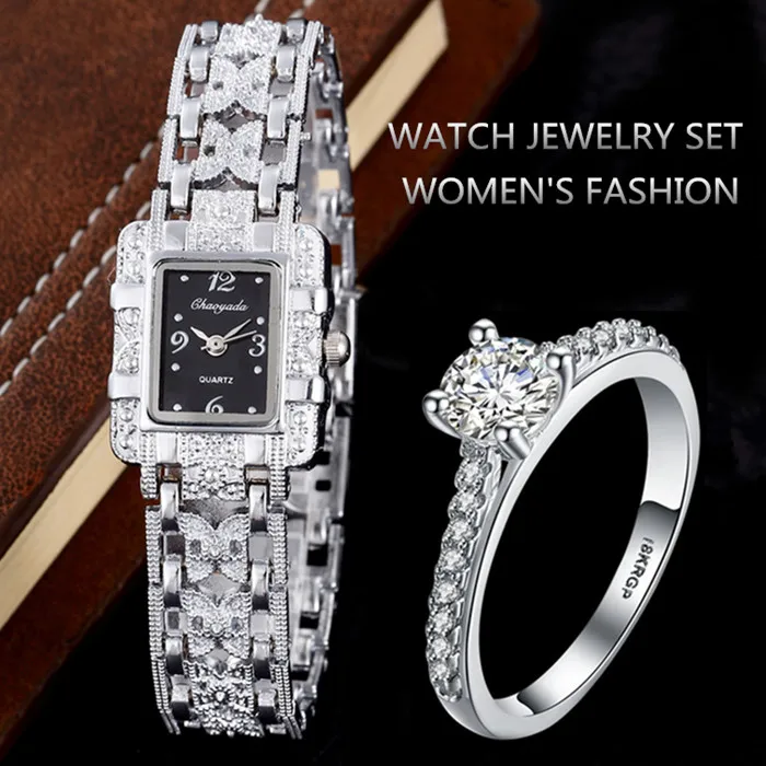 Свадебные часы для женщин Топ Серебряный браслет кольцо с бриллиантом Femme Hodinky Relojes Mujer подарок для жены женское платье Saats Relogio Feminino - Цвет: Watch With Ring8