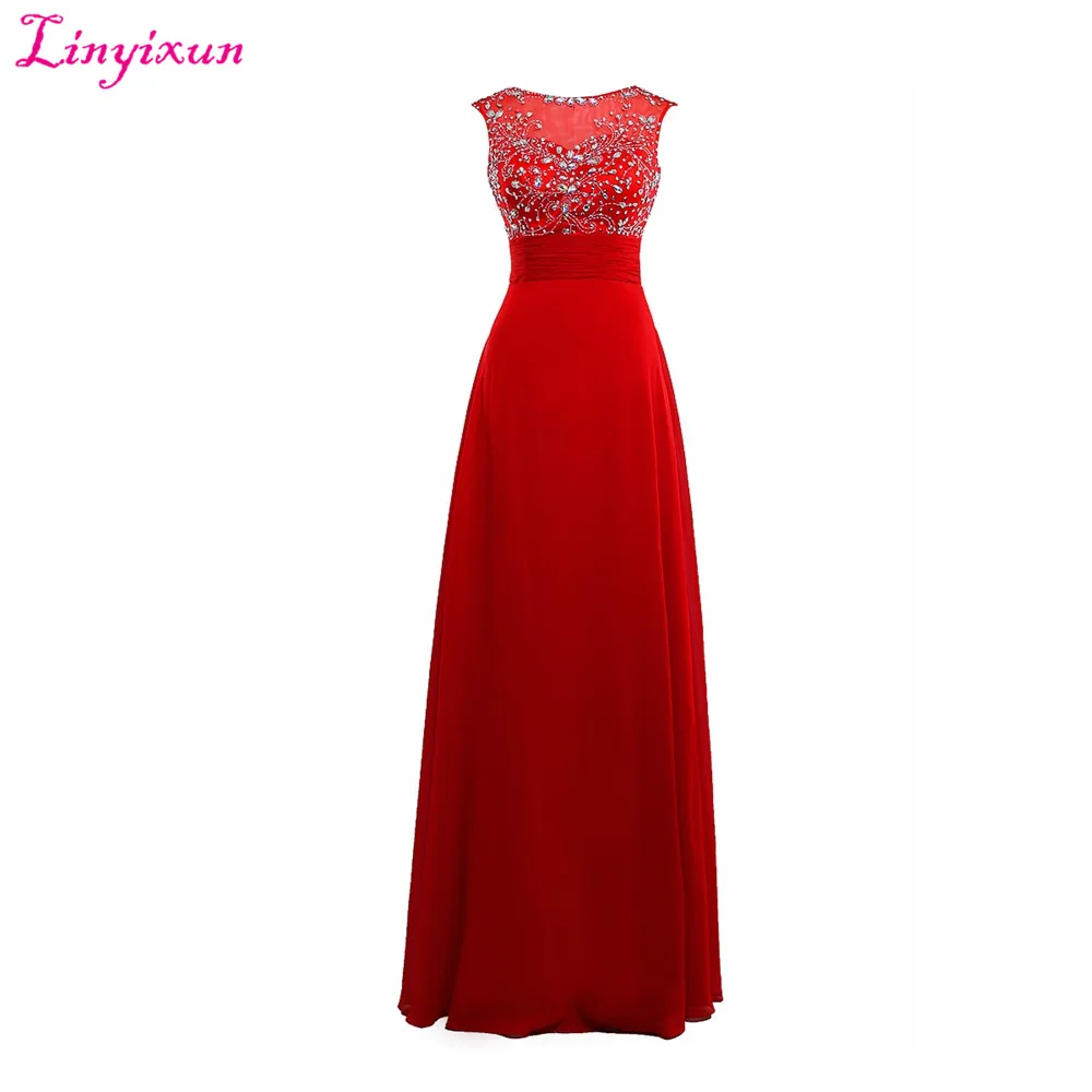 

Linyixun Real Photo Vestido de Baile Turquoise Prom Dress Long Graduation Dresses 2017 Beaded Chiffon Formal Party Evening Gowns