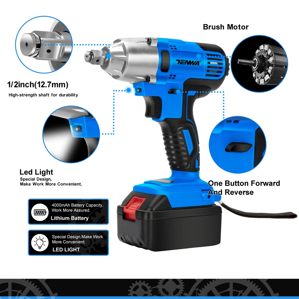 TENWA бесщеточный/беспроводной электрический гаечный ключ ударная розетка гаечный ключ 21 в 4000 мАч Li батарея ручная дрель установка