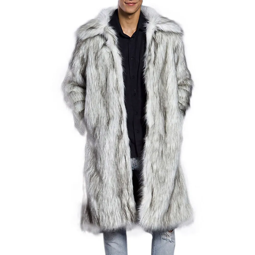 Новая мода, мужское теплое толстое пальто, куртка, парка из искусственного меха, верхняя одежда, кардиган - Цвет: beige