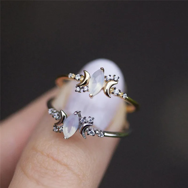 ROMAD Vintage Stars and Moon Ring for Women Gold Silver Horse Eye Opal Finger Rings Simple Dainty CZ Rings R4