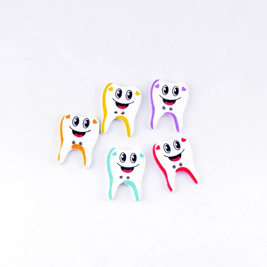 

Free Shipping Retail 10Pcs Random Mixed 2 Holes Painting Cartoon Tooth Woode Buttons Sewing Scrapbooking 26.5x20mm