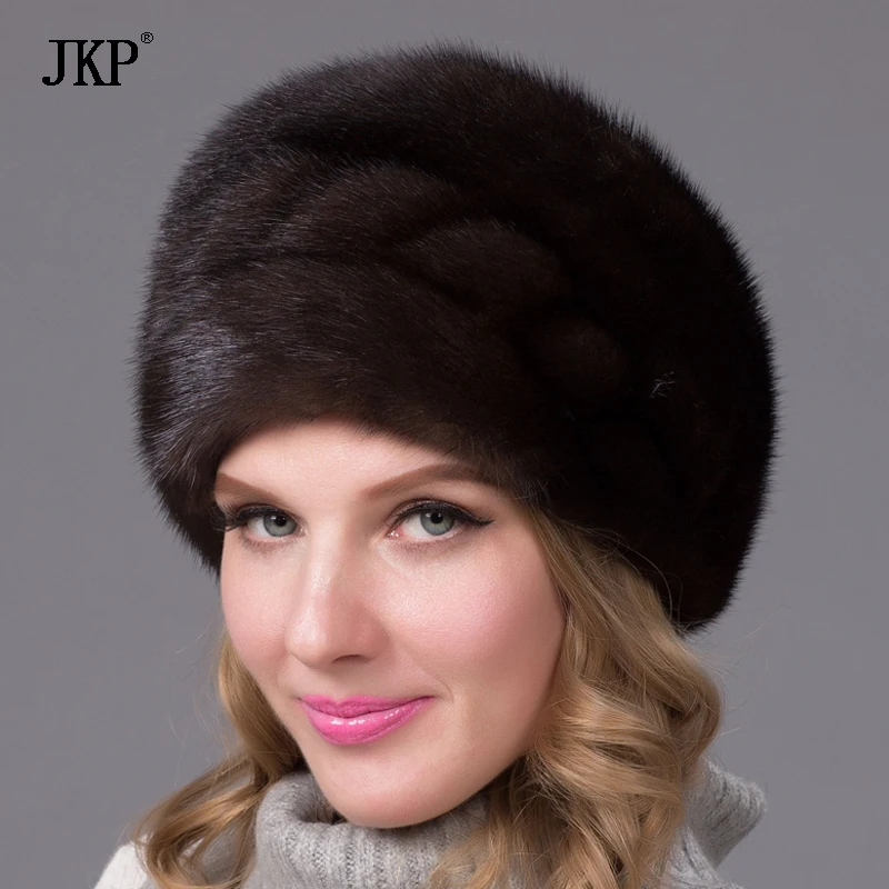 Модная русская зимняя меховая шапка для женщин из натурального меха норки с цветком