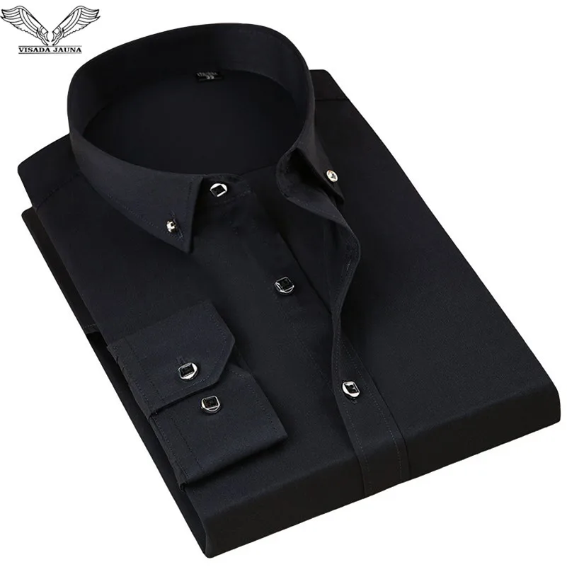 

VISADA JAUNA 2019 Spring Business Fomal Solid Men shirts Long Sleeve Fit Slim Camisa Masculina Dropshipping Hombred Hemd N9050