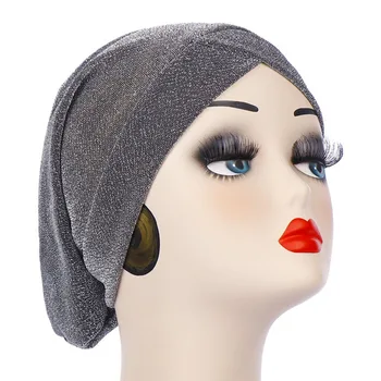 

Women Fashion Shiny Turban Soft Bright Hat Muslim Thin Hijab Head Wraps